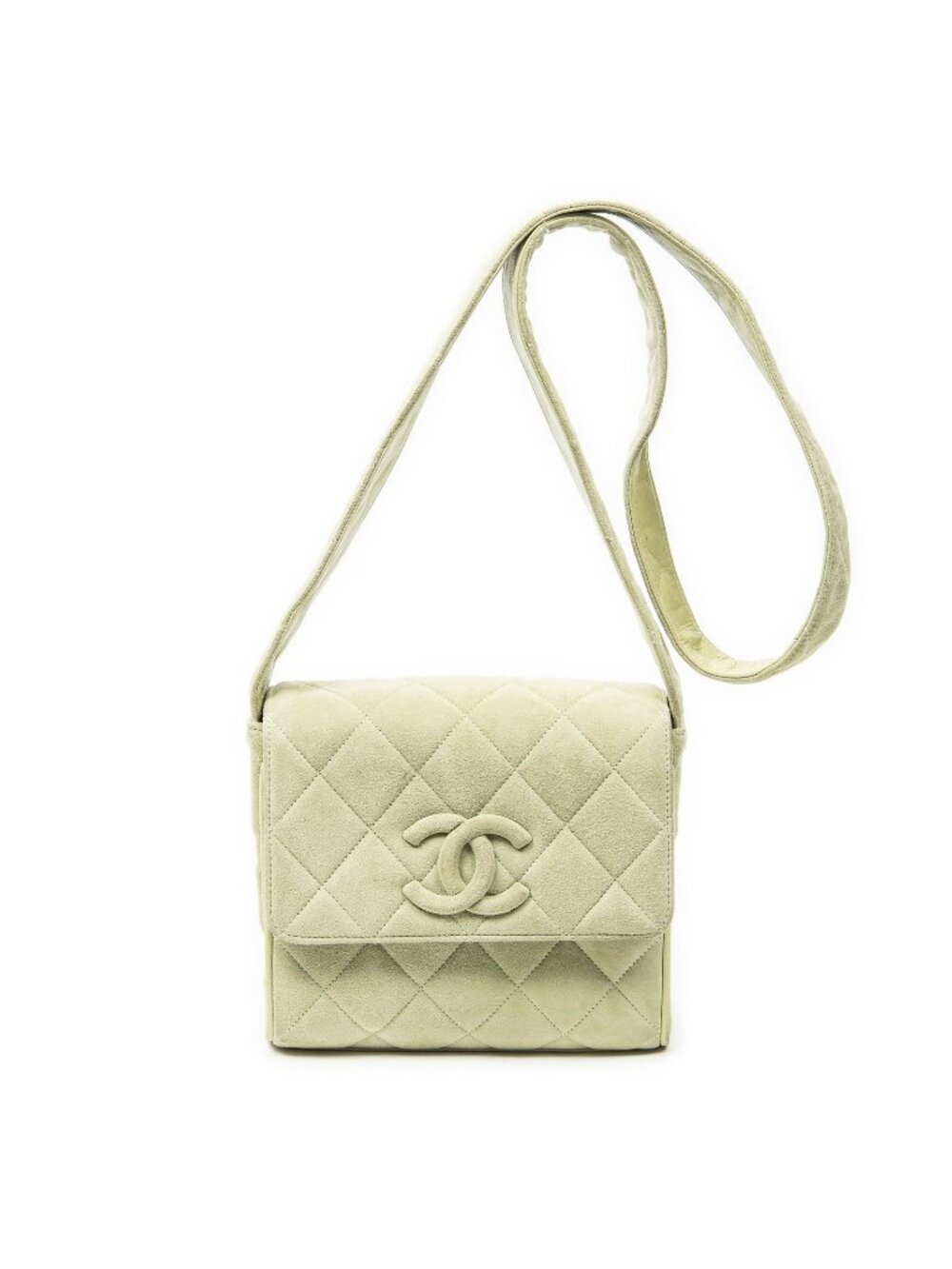 Chanel Mini CC Square Flap Bag Light Green Quilted Suede Leather